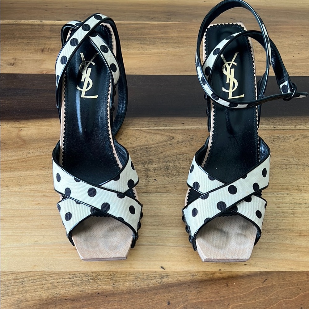 Yves Saint Laurent Women's Black and White Polka Dot Sandals